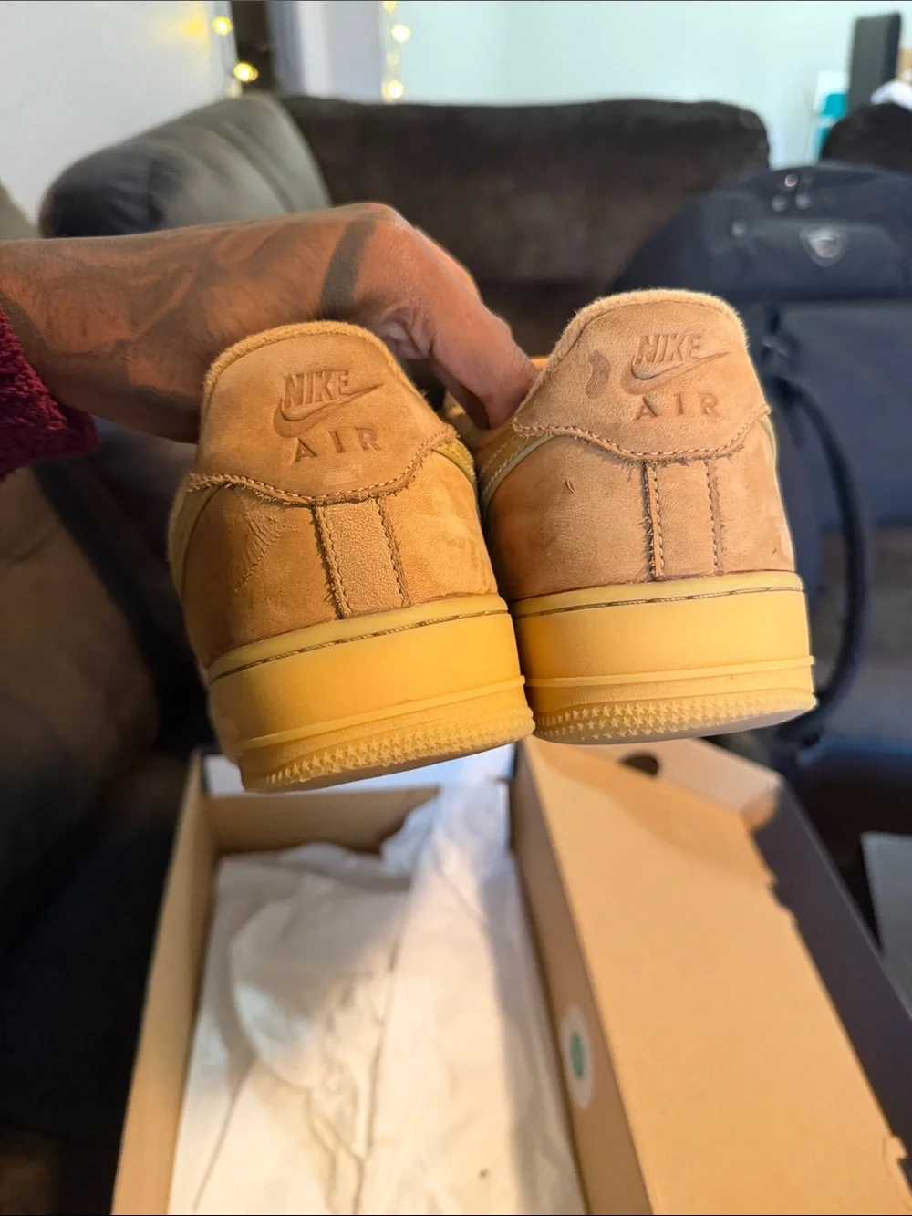 Nike Men’s Low-Top Suede Sneakers in Tan with Yellow Swoosh